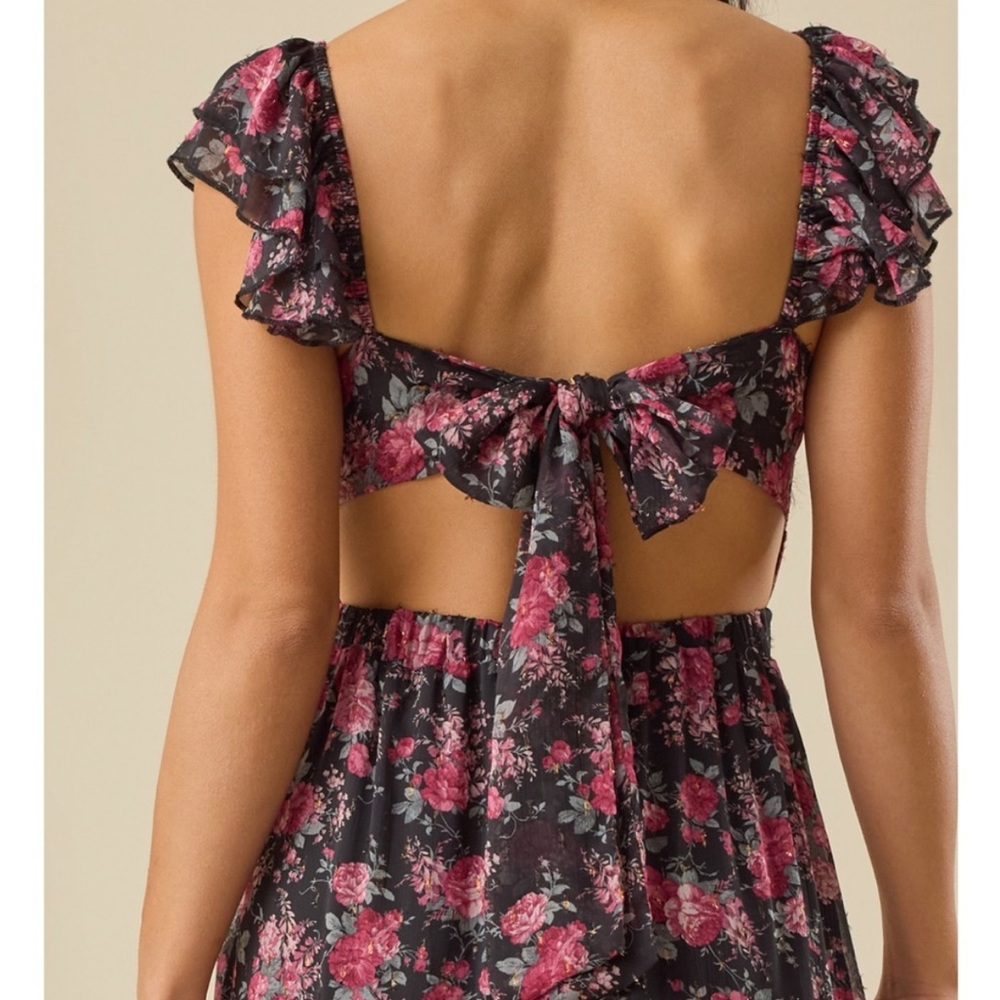 NWT Altar'd State Anthropology Maxi Dress Pink Black Floral Print women’s XXS - Picture 4 of 13